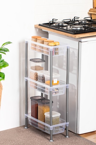 Porsima 5197 3 Katlı Raf - Çok Amaçlı 3 Katlı Evye Altı Düzenleyici Dolap Içi Tezgah Altı Organizer Şeffaf