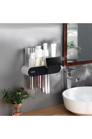 Ecoco 2'li Bardak Tutuculu Diş Macunu Sıkacağı Banyo Düzenleyici Beyaz