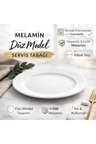6 Adet Melamin Çizgi Tatlı Servis Tabağı Makinede Yıkanabilir Dayanıklı Sunum Tabağı 25 Cm Beyaz