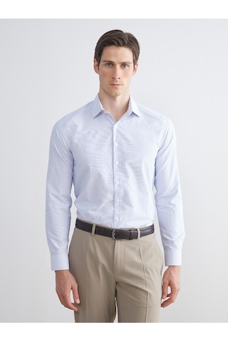 Lcw Busıness Mavi Slim Fit Uzun Kollu Çizgili Poplin Erkek Gömlek