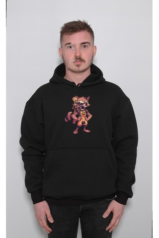 Baskwear Groot Rocket Rakun Galaksinin Koruyucaları Sweatshirt Unisex Kapüşonlu Hoodie SIYAH