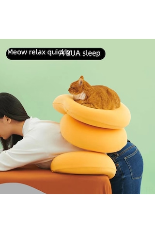 Xiyyadms Yumuşak Hafıza Köpük Kedi Karın Desenli Boyun Destekli Uyku Yastığı - 35x55cm 500gr Pembe Toptan Satış Pembe
