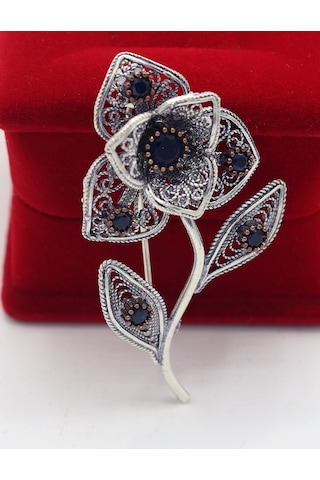 Safir Taşlı Zambak Model Telkari Gümüş Kadın Broş 201025412 Gümüş