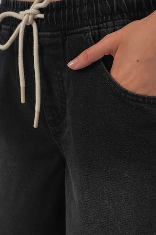 Gabria Bel Lastikli Bol Paça Jean Pantolon Siyah