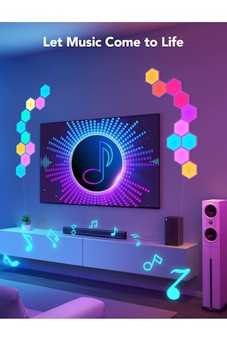 Led Altıgen Panel Oyun Lambası 10'lu, Wi-fi Kontrollü Oyun Ve Oda Dekorasyonu Çok Renkli