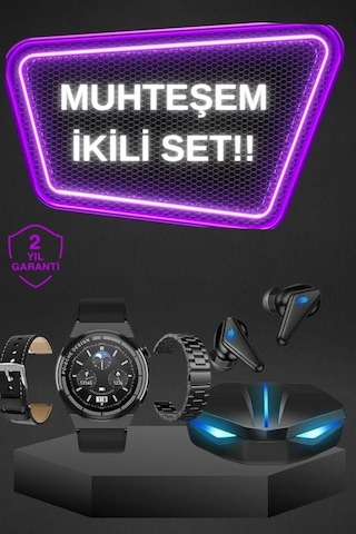 Kablosuz Bluetooth Bağlantılı Kulaklık Ve Dokunmatik Ekran Akıllı Saat Arama Cevaplama Siyah