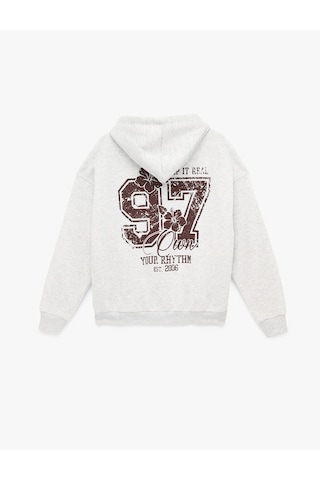 Koton Şardonlu Rahat Kalıp Cepli Uzun Kollu Fermuarlı Arkası Baskılı Kapüşonlu Sweatshirt Kar Melanj 6sal10260ık Gri Melanj