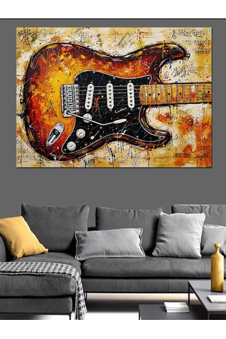 Elektrogitar Soyut Çizimi Dekoratif Kanvas - Mdf Ahşap Tablo
