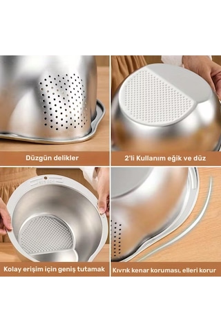 Paslanmaz Çelik Makarna Pirinç Sebze Meyve Yıkama Süzgeci 25x27x11 Cm Karışık
