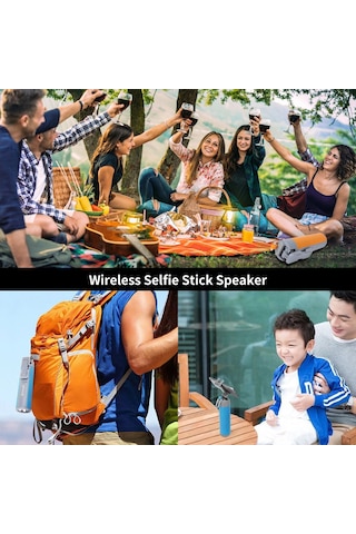 Gajeena Mavi Bluetooth Hoparlör, 5200mah Power Bank, Flaş Işık, Telefon Stantı, Uzatılabilir Selfie Çubuğu Ve Ellerden Uzak Arama Desteği