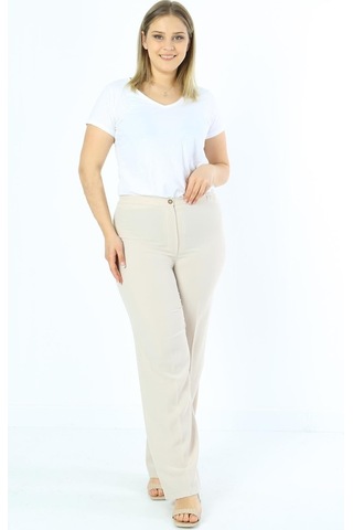 Ladies First Ladıes Fırst Büyük Beden 3570 Bej Klasik Dar Paça Pantolon Krep K