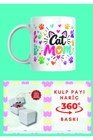 Cat Mom Özel Tasarımlı Porselen Kupa Bardak çok renkli