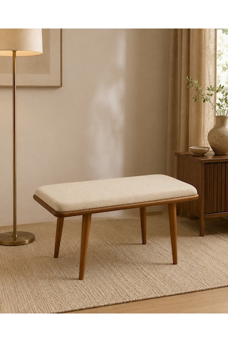 Ganni Home Oslo Bench Krem Ceviz Gürgen İskeletli, Döşemeli Modern Yemek Odası Bench Krem - Ceviz