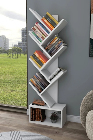 Reyo Home Enda Erine 8 Raflı Zikzak Kitaplık Beyaz