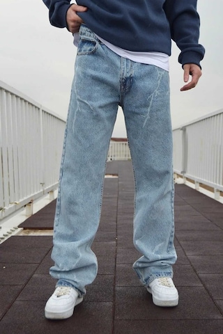 Kaizer Denim Erkek Şimşek Desenli Baggy Pantolon Buz Mavi