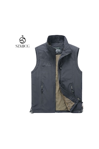 Yeni Sonbahar/kış Erkek Polar Astarlı Yelek, Günlük Dış Mekan Ceketi Gri