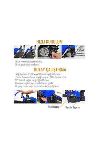 Prohummer Ph030 Benzinli Ağaç Motoru - 52cc 2.8 Hp Mavi