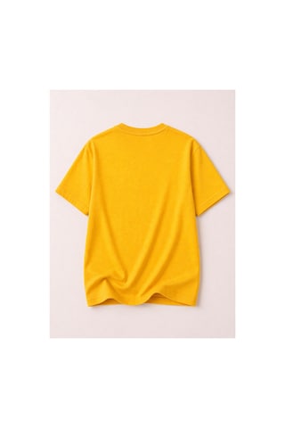 Herkesemoda Papatya Baskılı Kadın Bisiklet Yaka Pamuklu T-shirt Sarı