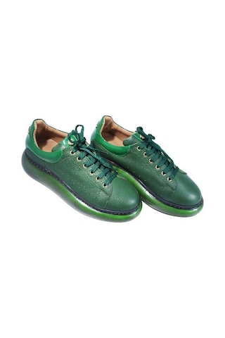 Poletto Hakiki Deri Yesıl Sneaker Düz 777 01 V2-2375 Yeşil
