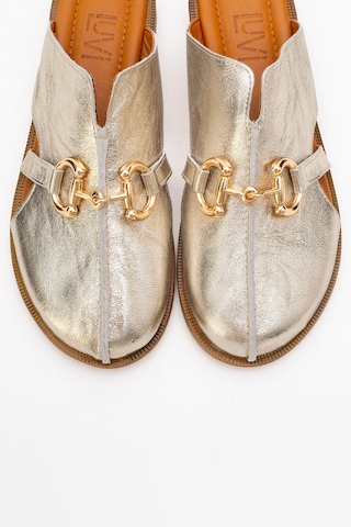 Luvishoes Favor Altın Metalik Hakiki Deri Tokalı Önü Kapalı Kadın Terlik Altın