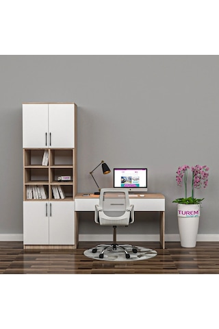 Gloss Dolaplı Çalışma Masası Mdf Beyaz