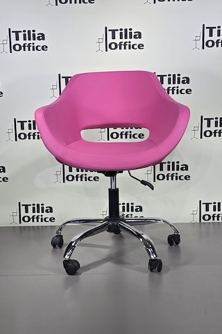 Monaco Çalışma Kesim Koltuğu Yonca Tekerlekli Krom Ayak Pembe