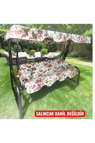 3 Kişilik Salıncak Lüks Kılıf Seti 10cm Süngerli İngiliz Gülü Çok Renkli