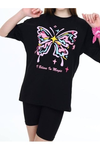 Ekkokids Çocuk Kelebek Baskılı Tshirt-14048 Siyah