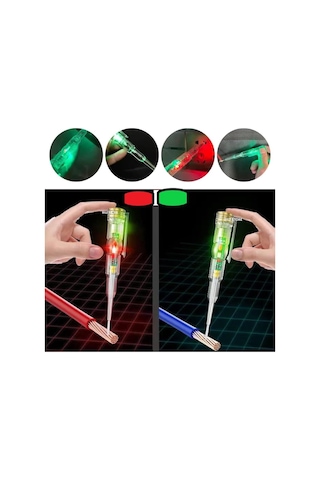 Kontrol Kalemi Elektrik Elektronik Test Cihazı Kırmızı Yeşil Led Işıklı Faz Voltaj Testi Tornavida