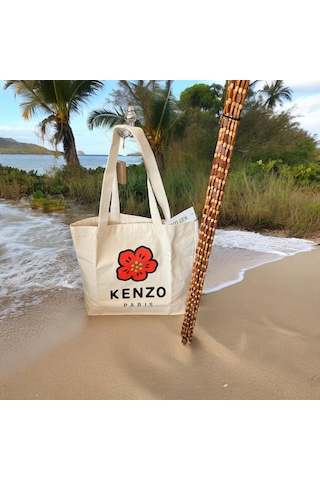 Kenzo Plaj Ve Günlük Kullanım İçin Kadın Çntası Genişlik 48- Derinlik- 38 Vintage Bej - Beyaz