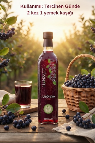 Hanzade Bitkisel Aronya Özü 500 Ml Soğuk Pres, Yoğun Tat, Cam Şişe