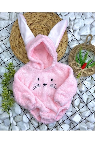 Aden Kids Welsoft Peluş Unisex Kışlık Bebek Çıtçıtlı Badi Pembe