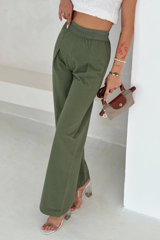 Pamuk Yıkamalı Yağmur Desen Dantelli Pantolon Yeşil Yeşil