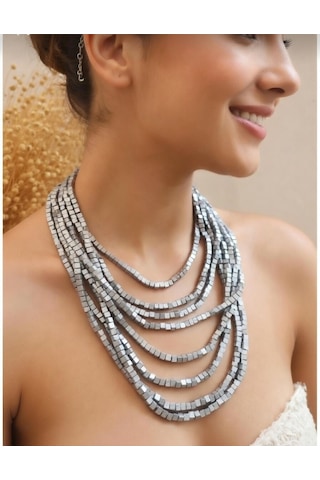 Bambu Küp Ahşap 8'li Çoklu Kolye Silver