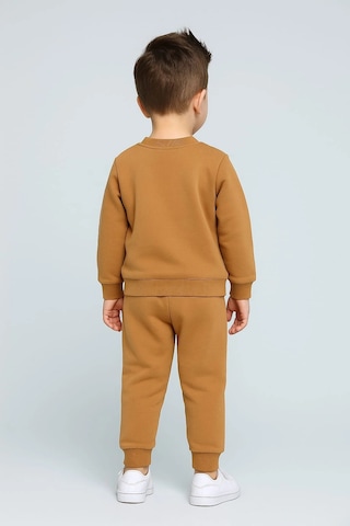 Erkek Çocuk Aslan Nakışlı 2 Li Takım Sweatshirt Ve Alt Eşofman %100 Pamuk Kahverengi