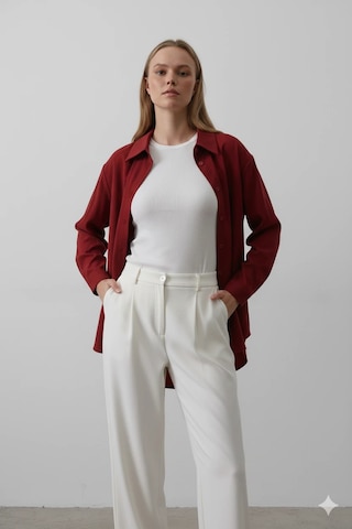 Cemo Oversize Akışkan Kumaş Uzun Kollu Rahat Kalıp Gömlek Bordo