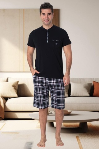 Mecit Pijama Mecit 2901 Lacivert Ekoseli Büyük Beden Erkek 3'lü Pijama Takımı 001