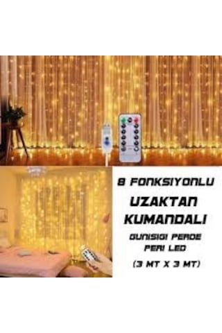 8 Fonksiyonlu Uzaktan Kumandalı Günışığı Perde Peri Led 3X3 Metre