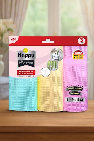 Happy Mikrofiber Premium Sihirli Cam bezi 3'lü