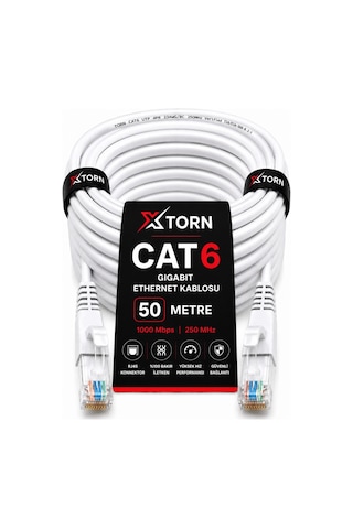 Torn Cat6 Ethernet Kablosu 50 Metre Rj45 Lan İnternet Modem Router Bilgisayar Kablosu