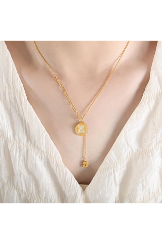 Japon Ve Kore Çizgi Film Ayı Altın Kaplama Püsküllü Kolye - Tatlı Titanyum Çelik Takı Altın Rengi