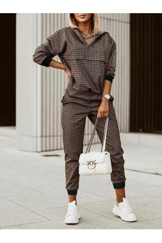 Kadın Iki Iplik Kumaş Fermuar Detay Kapüşonlu Ikili Takım Siyah