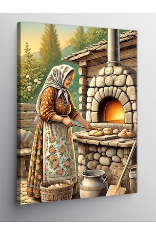 Kanvas Tablo Odun Fırını Ve Yaşlı Kadın 70cmx100cm