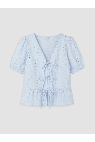 Lcw Vision Mavi Brode Bağlamalı Peplum Bluz