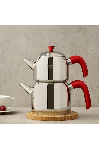 Hisar Optima Mars İndüksiyon Tabanlı Midi Çelik Çaydanlık Kırmızı Inox