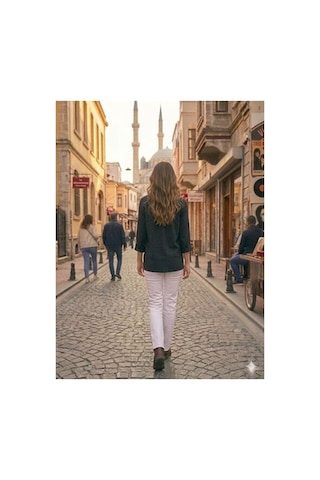 Zdnjeans Kadın Siyah Rahat Kesim Keten Gömlek