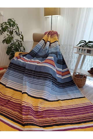 Çift Kişilik Pamuklu Battaniye 180 220 Cm Mavi-sarı Mavi - Sarı