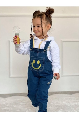 Modavals Gülücük Nakışlı Kardeş Kombin Tulum & Sweat Set - Sarı