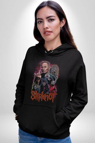 Slipknot Korku Film Kadın Erkek Siyah Kapüşonlu Sweatshirt Hoodie Siyah