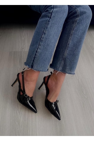 Aycan Shoes Kadın Çift Bantlı Toka Detaylı Rugan Topuklu Ayakkabı Milano 001